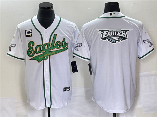 Men's Philadelphia Eagles White Gold With C Patch Team Big Logo Cool Base Stitched Baseball Jersey